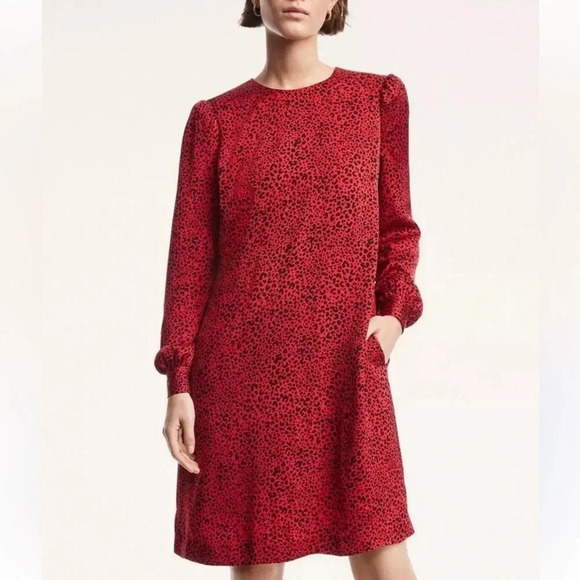 NWT Brooks Brothers Soft Satin Animal Print Dress, Size 2, Black Red w/ Pockets - Picture 16 of 16